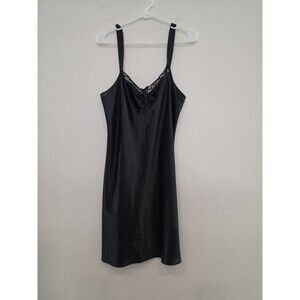 Morgan Taylor Intimates Black Satin Lace Chemise Nightgown Size L